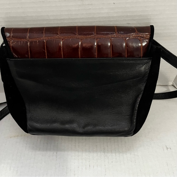 90s VINTAGE STUART WEITZMAN CROSSBODY BAG IN LEATHER/SUEDE AND BROWN CROC FLAP - Picture 4 of 11